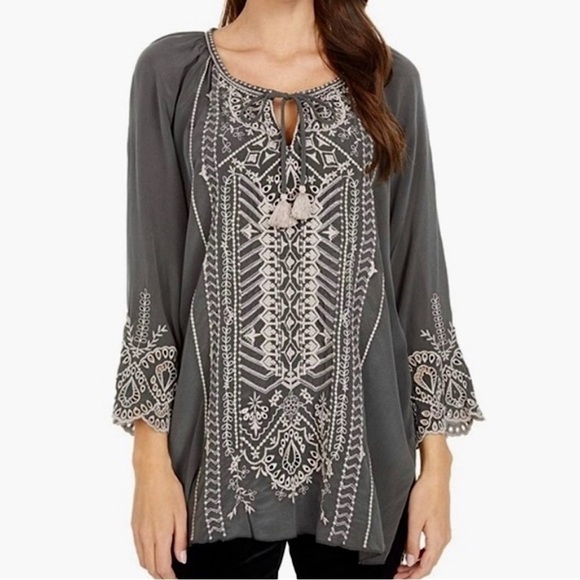 Johnny Was Tops - Johnny Was Gray Embroidered Tunic
